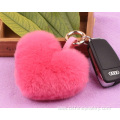 Fur Bag Genuine Rex Rabbit Heart Shape Fur Ball Key Chain